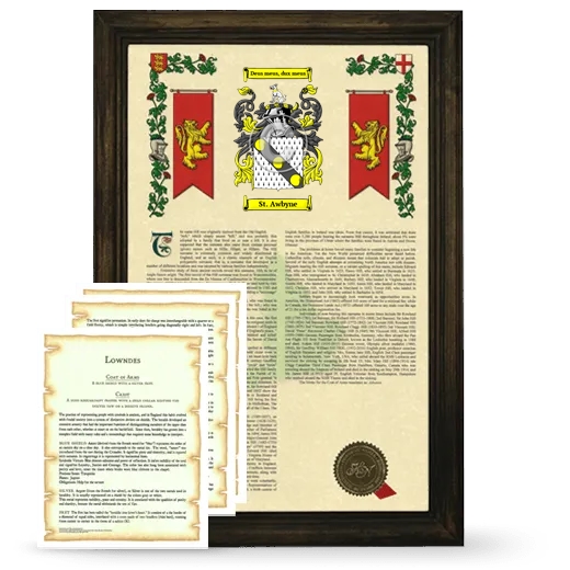 St. Awbyne Framed Armorial History and Symbolism - Brown